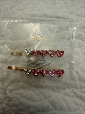 Princess Heart Crystal Hair Pin Set - Pink and Clear Rhinestones